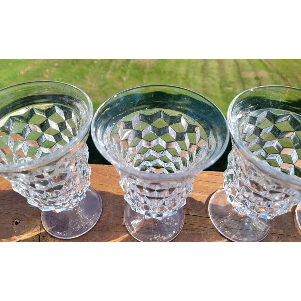 Fostoria American Clear Footed Cubist Low Water Goblets Set of 8 Vintage 5.5 in